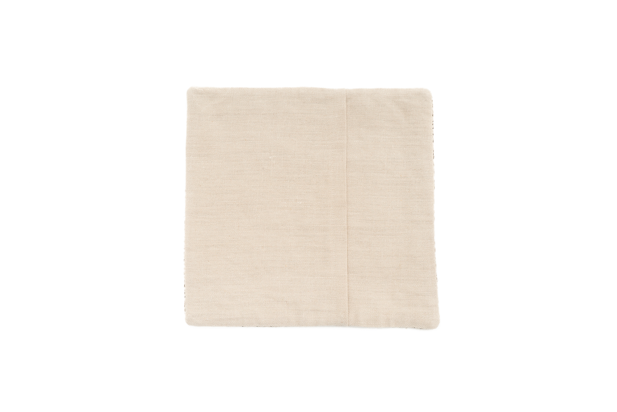 Artisan hemp pillow cover, handwoven, beige, sustainable, textured, 17-inch square.