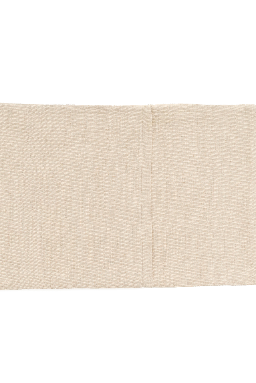 Sustainable hemp cushion case, handwoven, bohemian design, available in beige or blue.