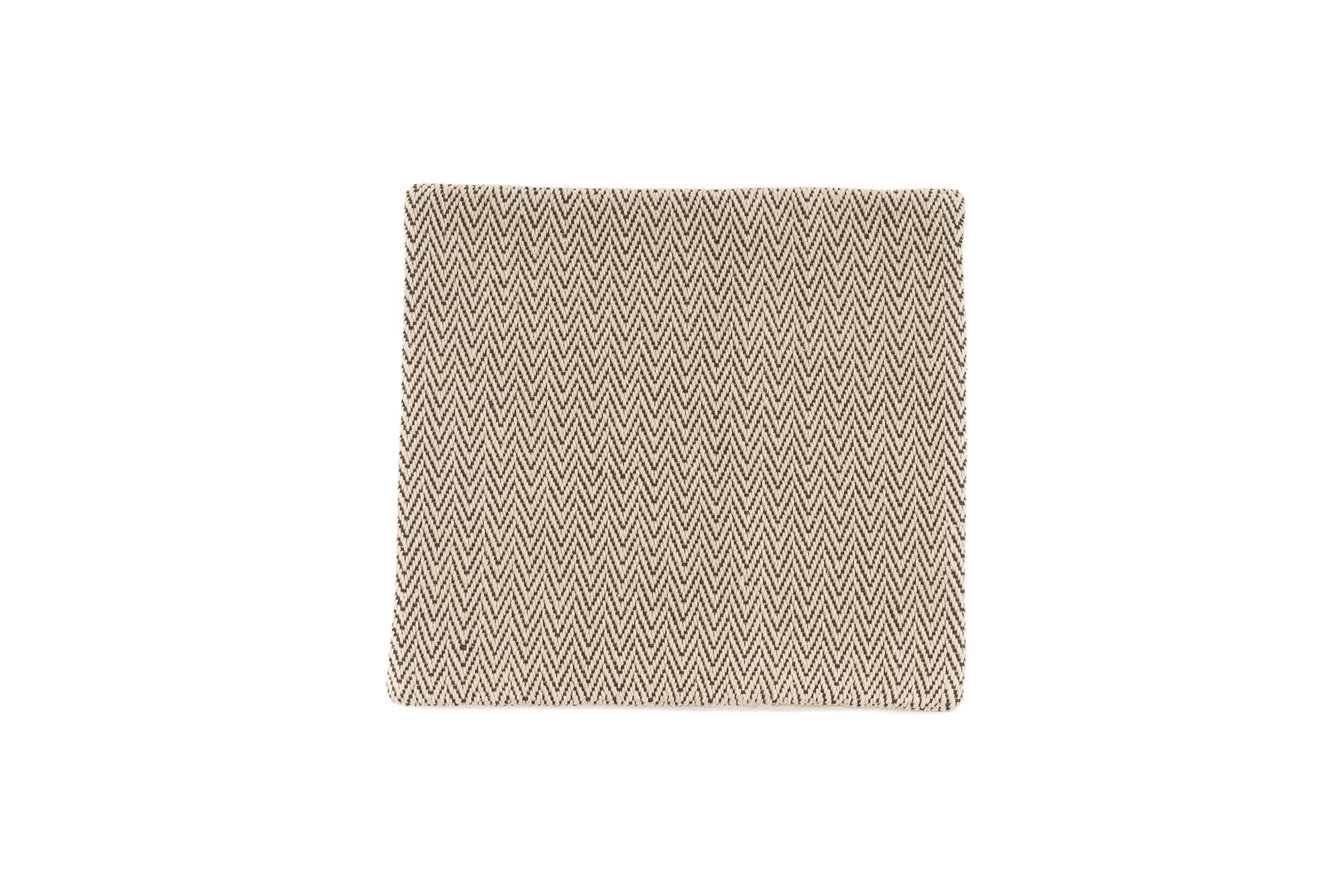 
Handwoven hemp pillow case with chevron pattern in beige and black, eco-friendly.