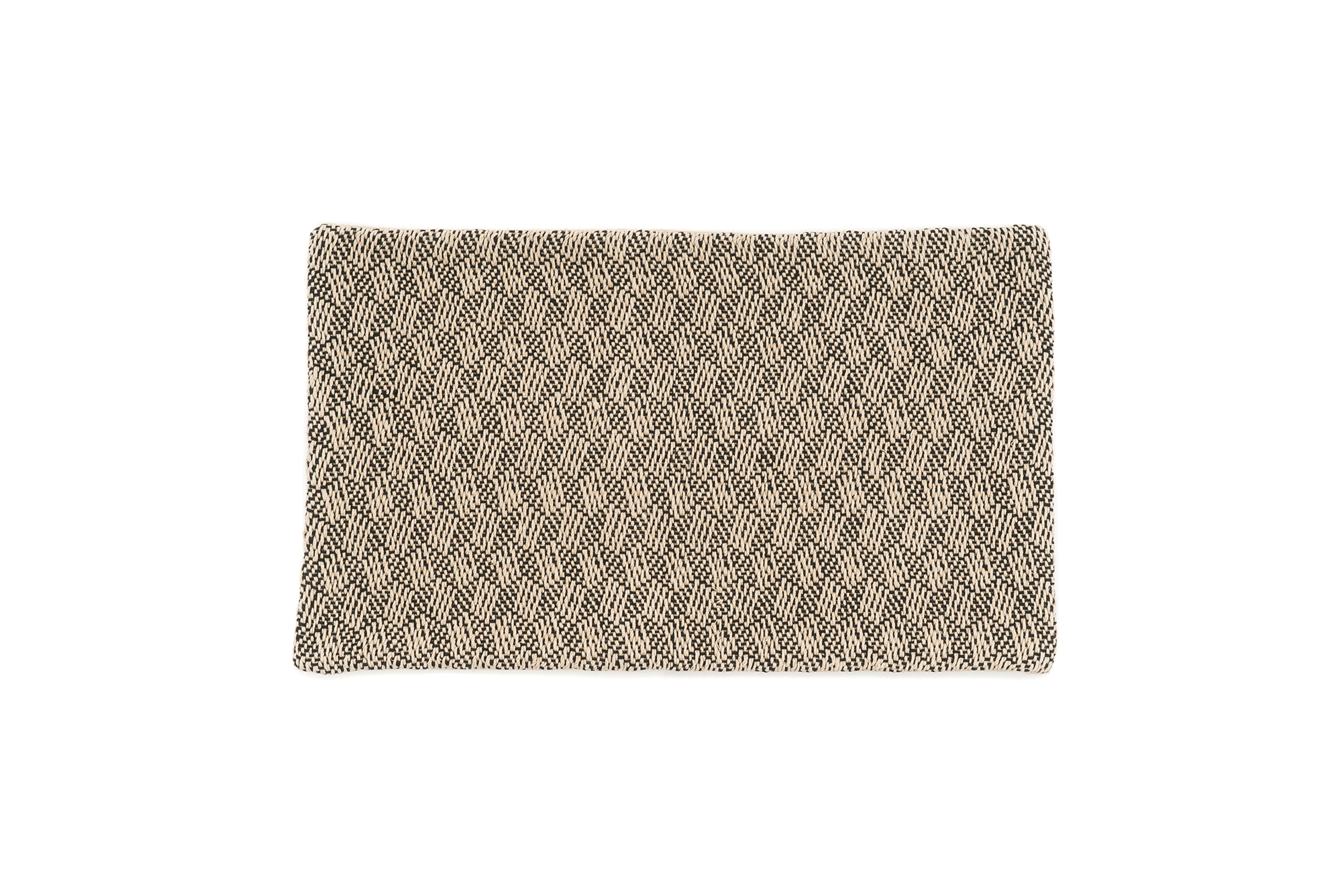 Handwoven hemp pillow case with beige and black herringbone pattern, eco-friendly.