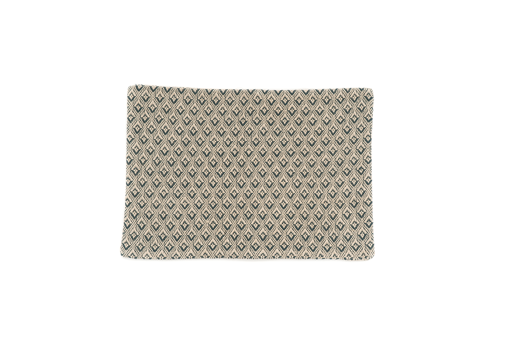 Handwoven hemp pillow case with beige diamond pattern, eco-friendly Romanian yarn.