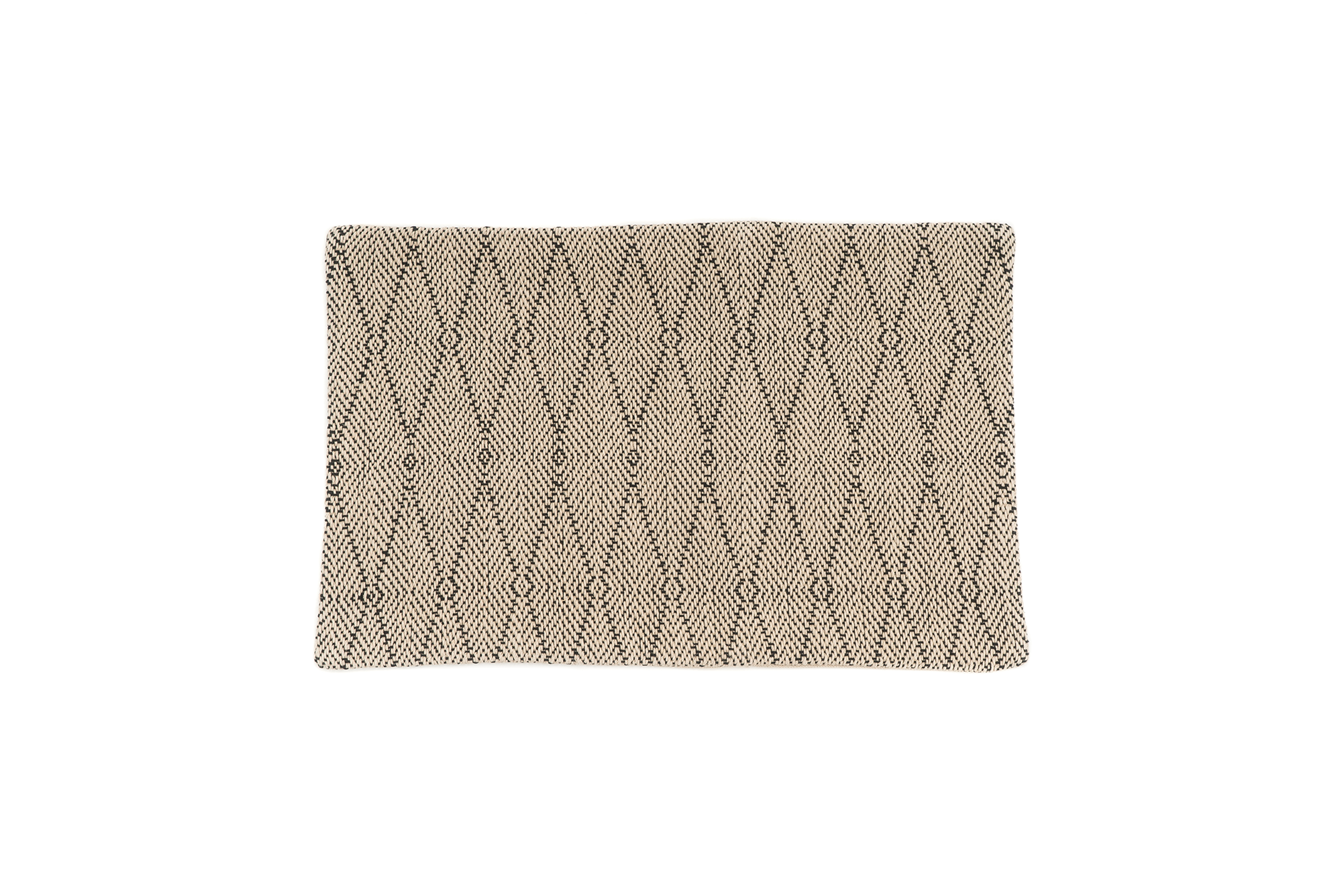 Handwoven hemp pillow case with modern diamond-weave in beige and black.