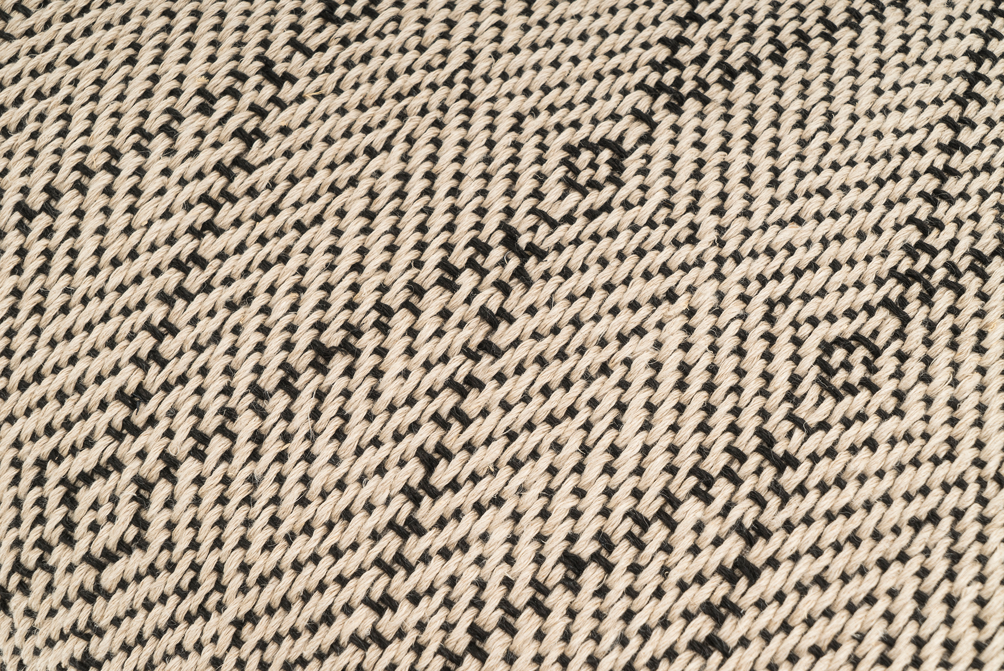 Sustainable hemp pillow cover, handwoven with diamond pattern, beige and black.