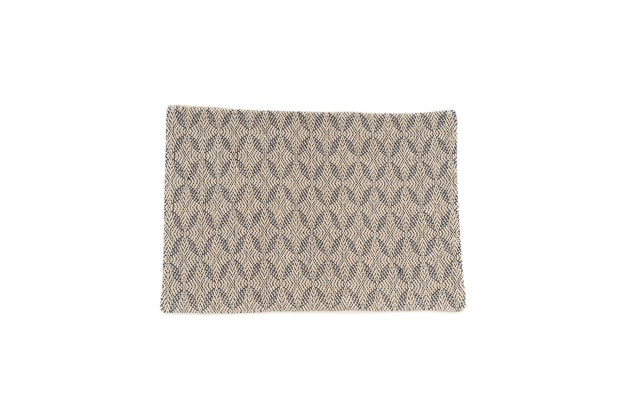 Handwoven hemp pillow case with geometric pattern in beige and black, eco-friendly.
