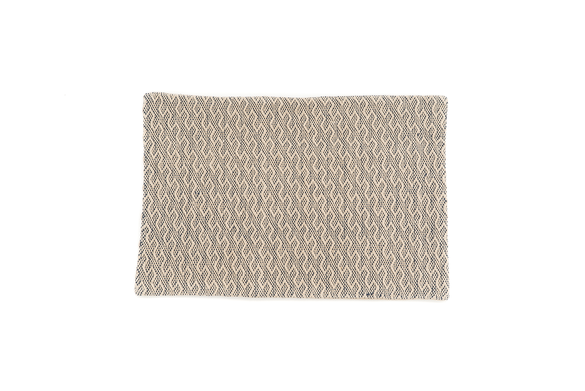 Handwoven hemp pillow case with geometric zigzag pattern in beige and black.