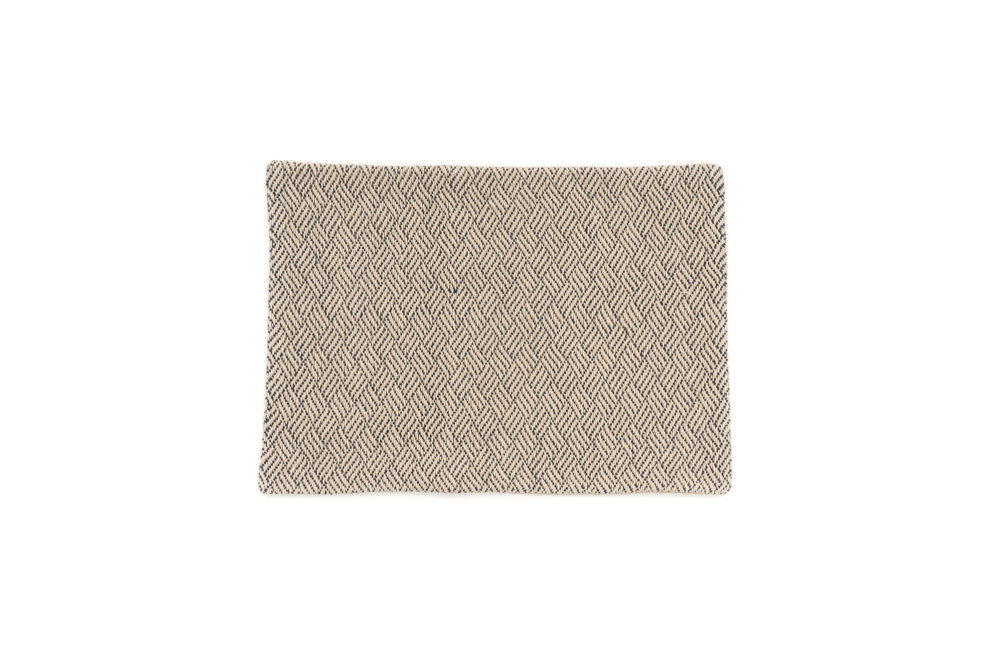 Handwoven hemp pillow case with beige and black herringbone pattern, eco-friendly and artisan-made.