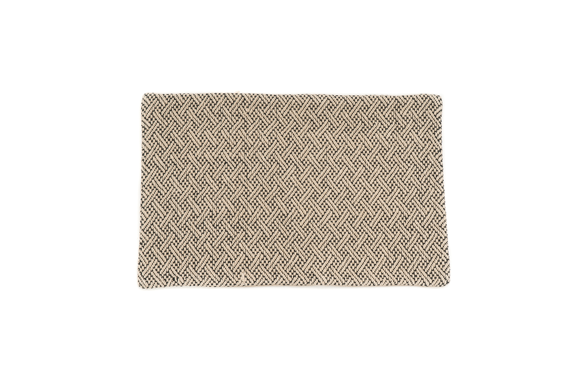 
Handwoven hemp pillow case with beige and black chevron pattern, eco-friendly.