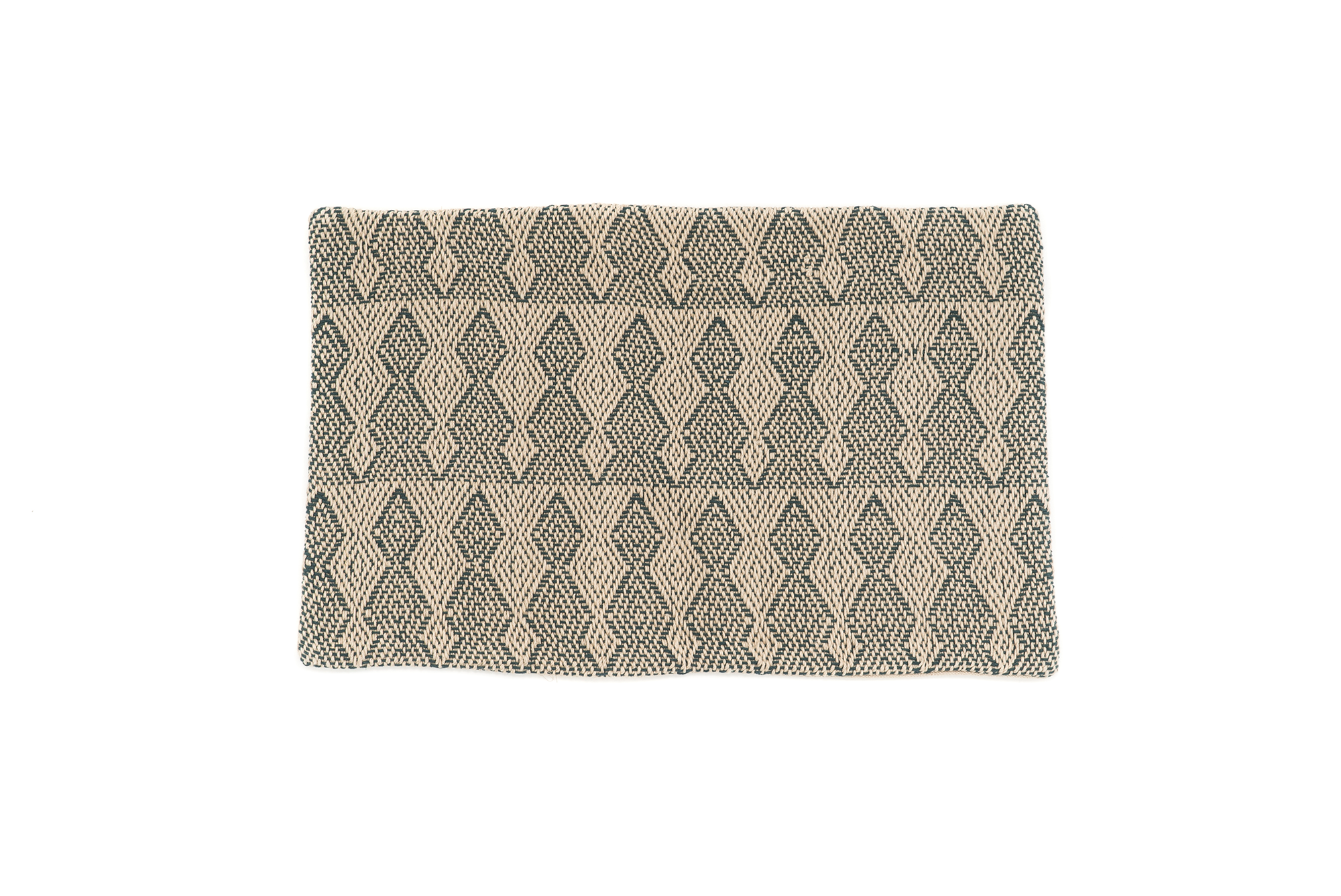 Handwoven hemp pillowcase with beige diamond pattern, eco-friendly Romanian yarn.