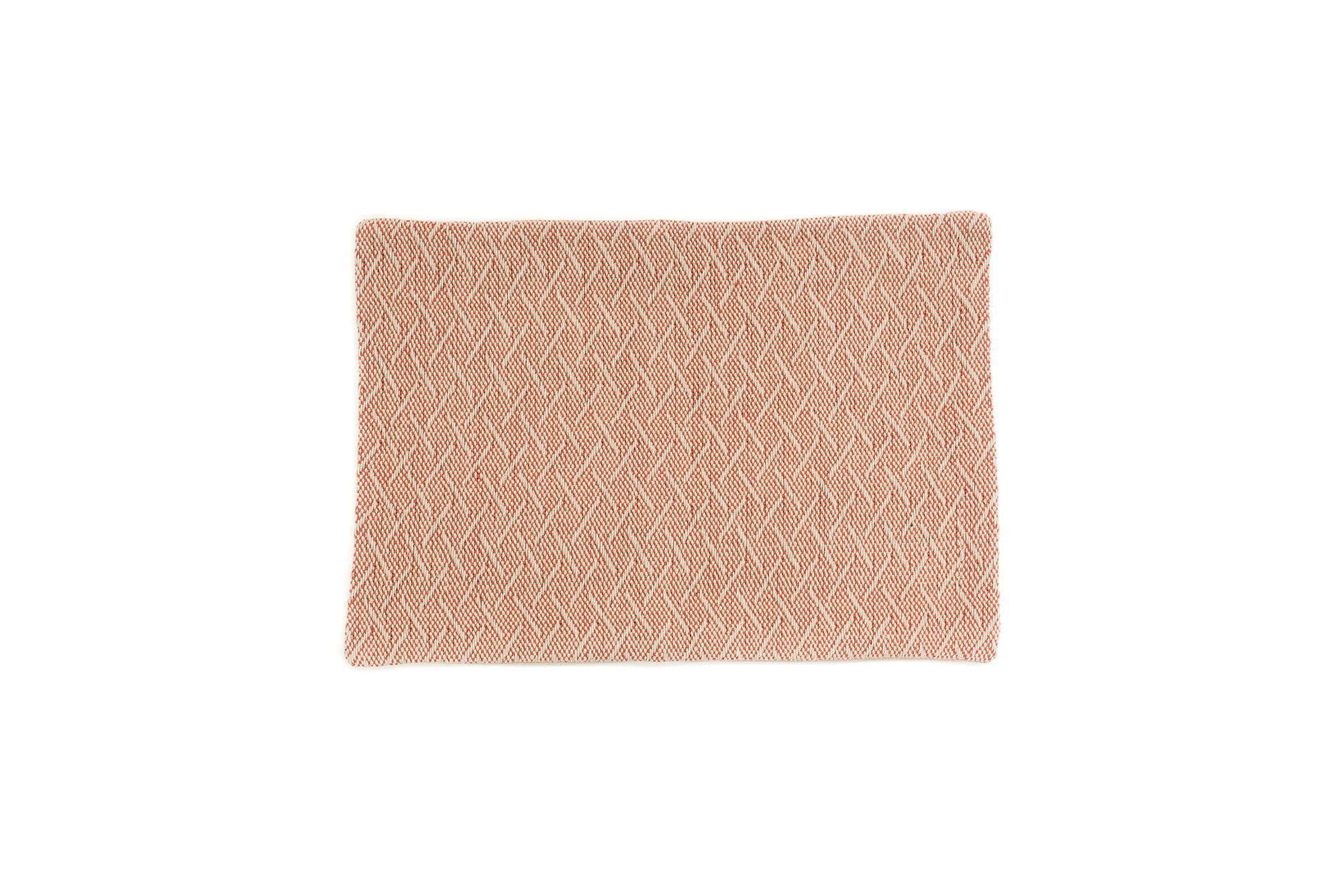Handwoven hemp pillow case with peach zigzag pattern, eco-friendly Romanian yarn.