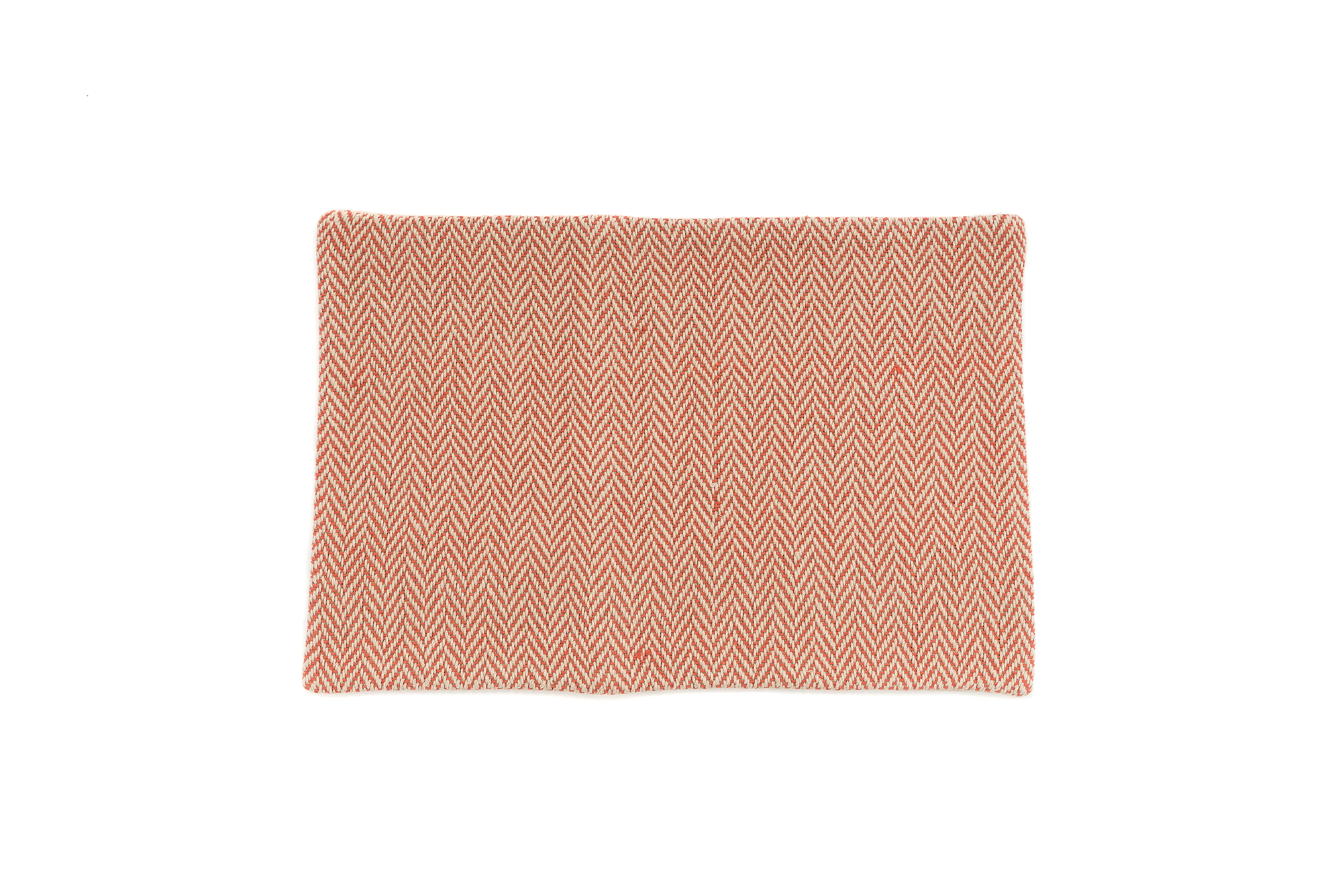 
Handwoven hemp pillow case with orange and white chevron pattern, eco-friendly design.