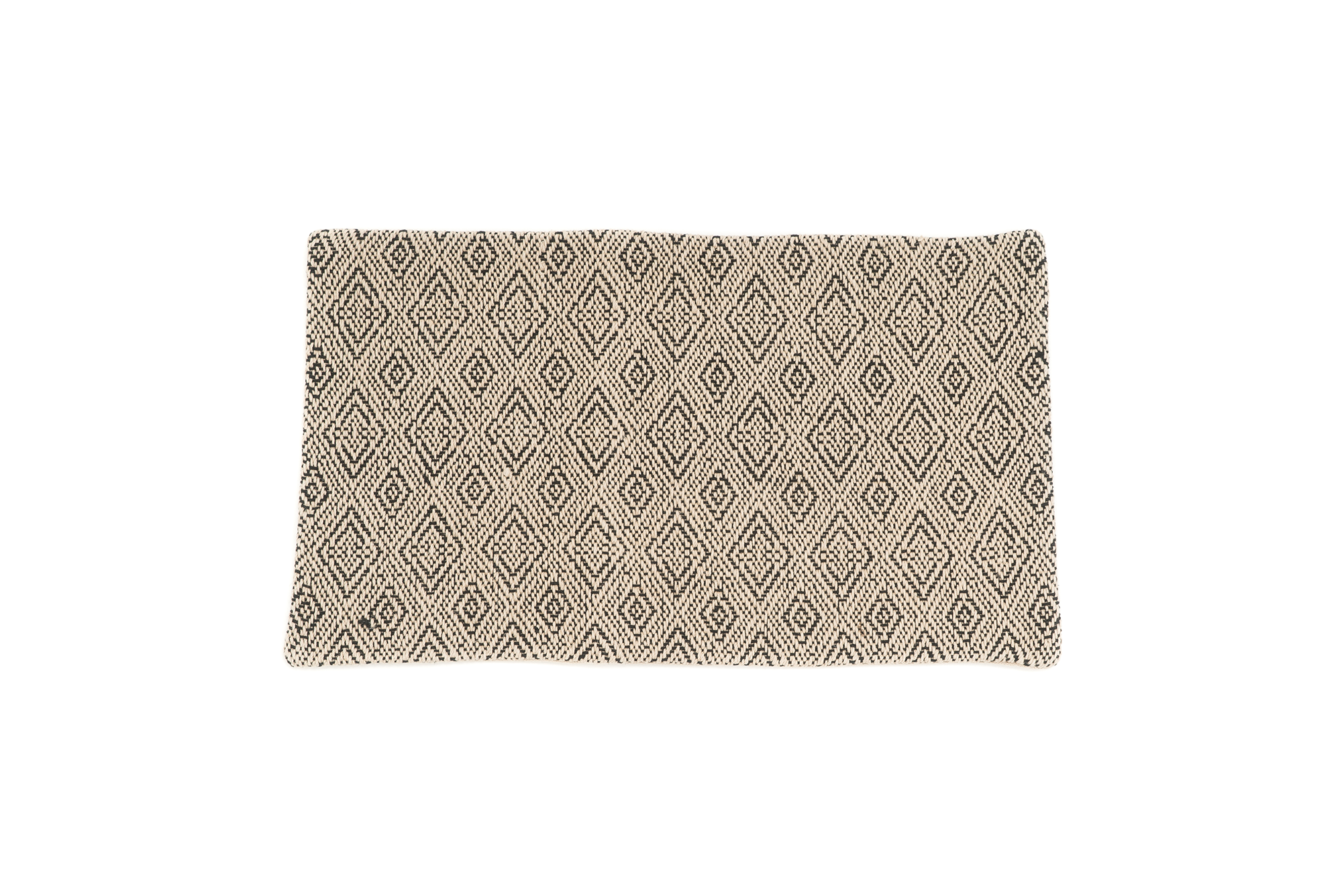 Handwoven hemp pillow case with beige diamond weave, eco-friendly bohemian decor.