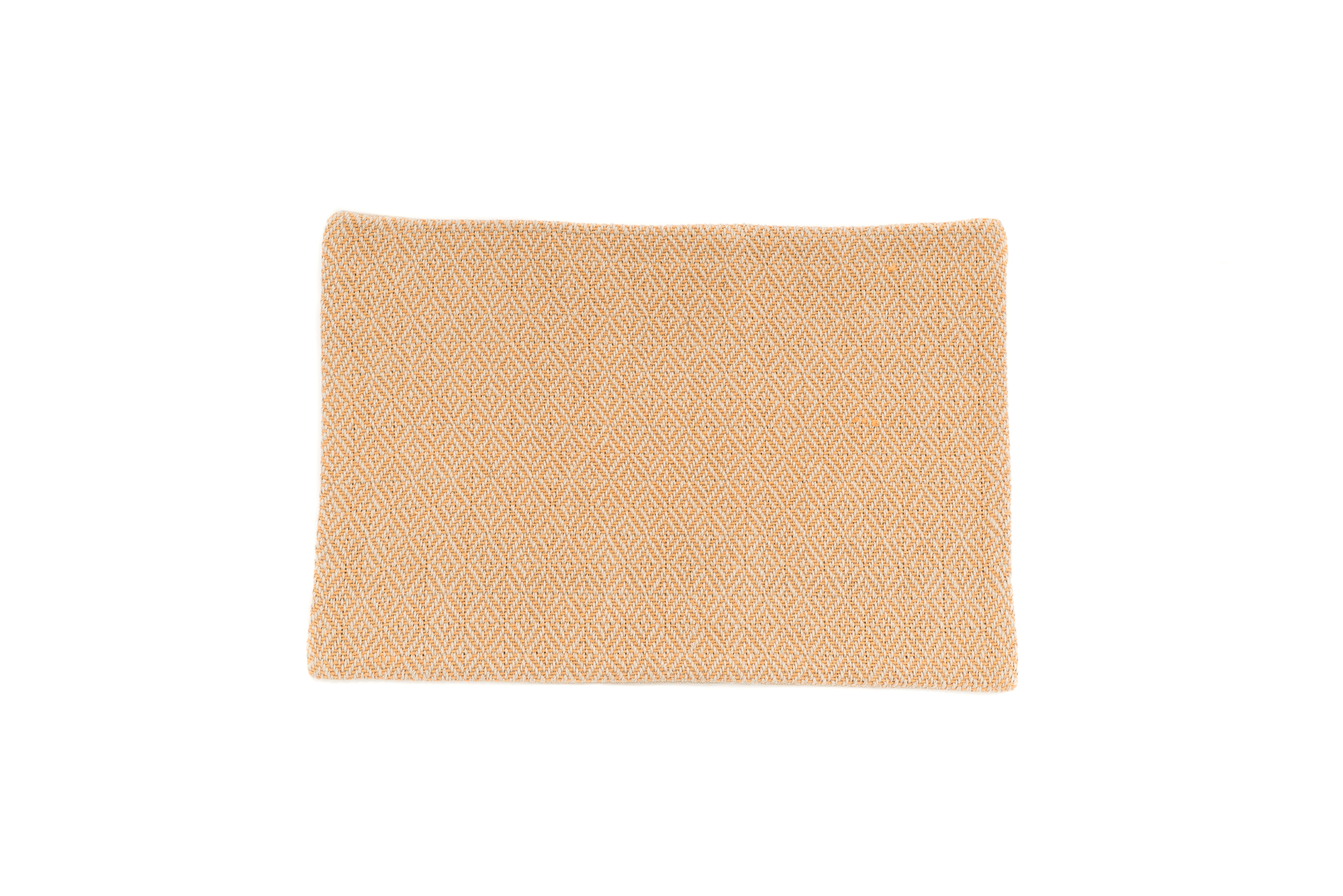 Handwoven hemp pillow case with geometric diamond weave in beige and orange.