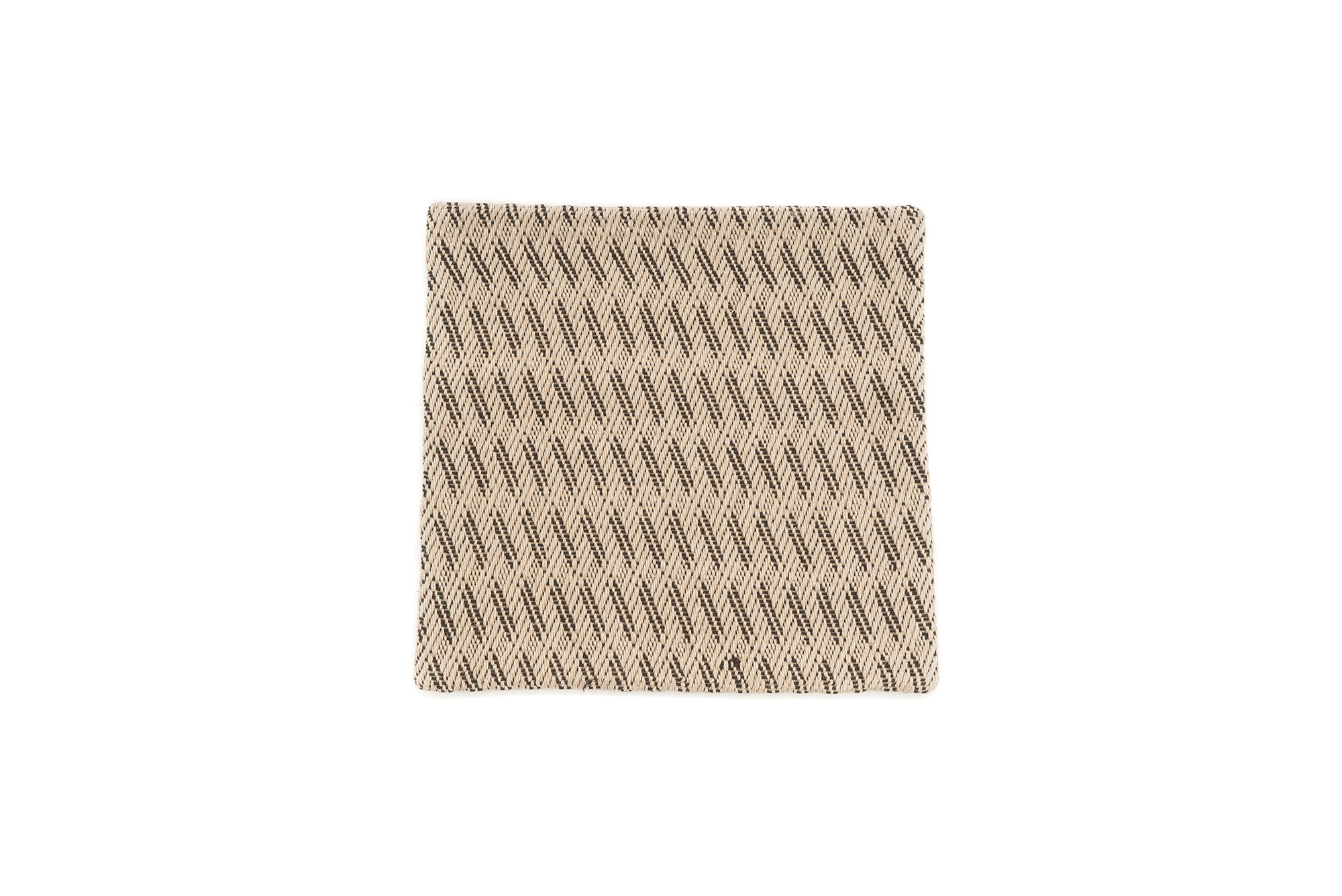 Handwoven hemp pillow case with rustic zigzag pattern in beige and black, eco-friendly design.