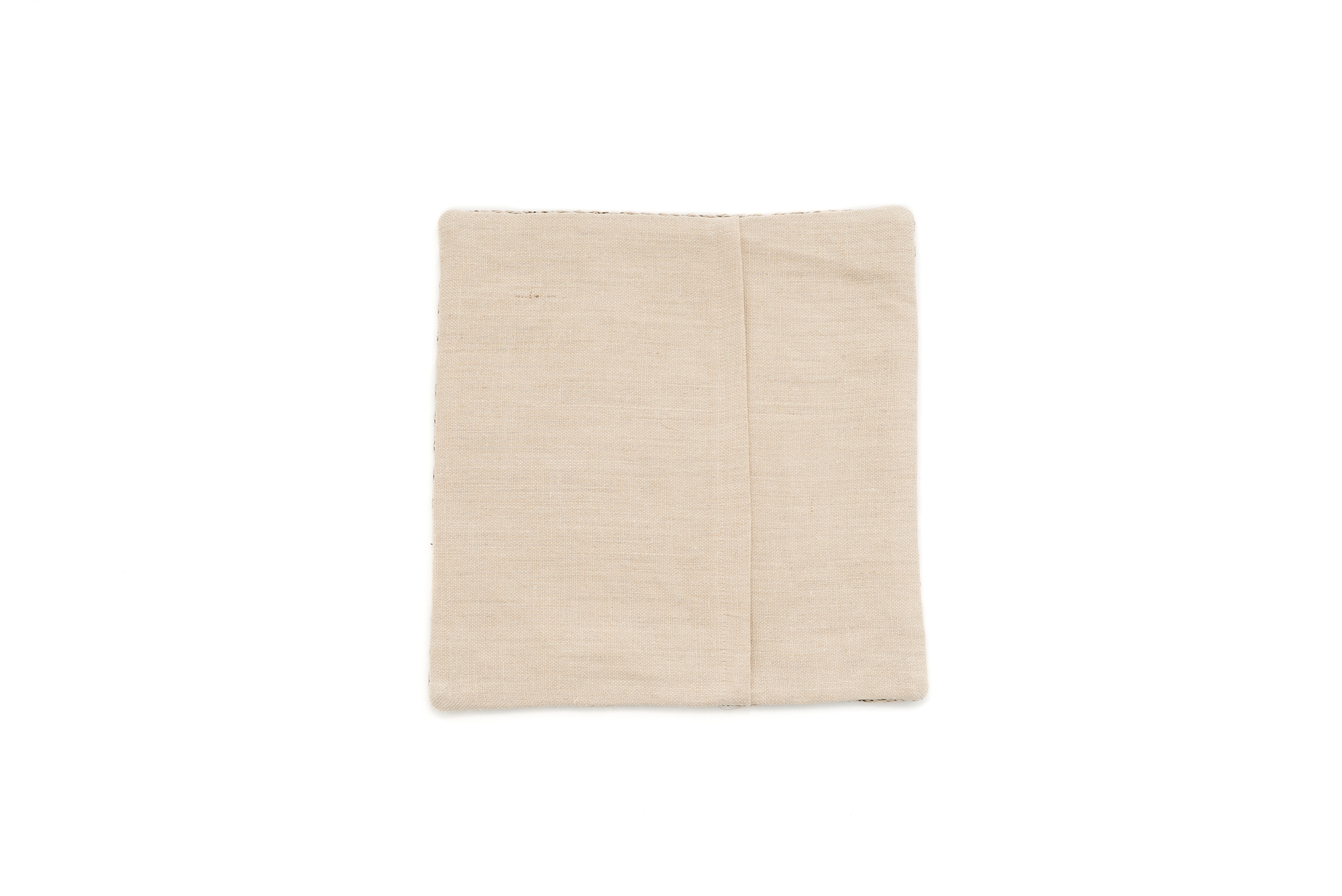 Artisan hemp cushion case, featuring rustic chevron pattern, eco-friendly, beige and black.